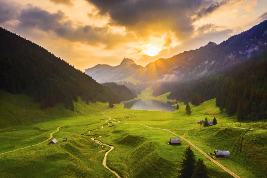 Alba sul Samtisersee, Canton Appenzello, Svizzera